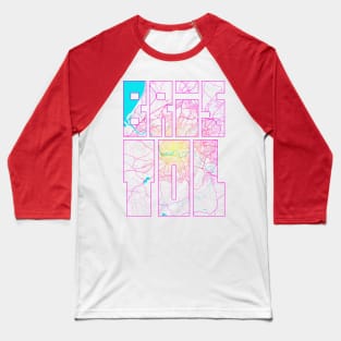 Bristol, England City Map Typography - Neon Baseball T-Shirt